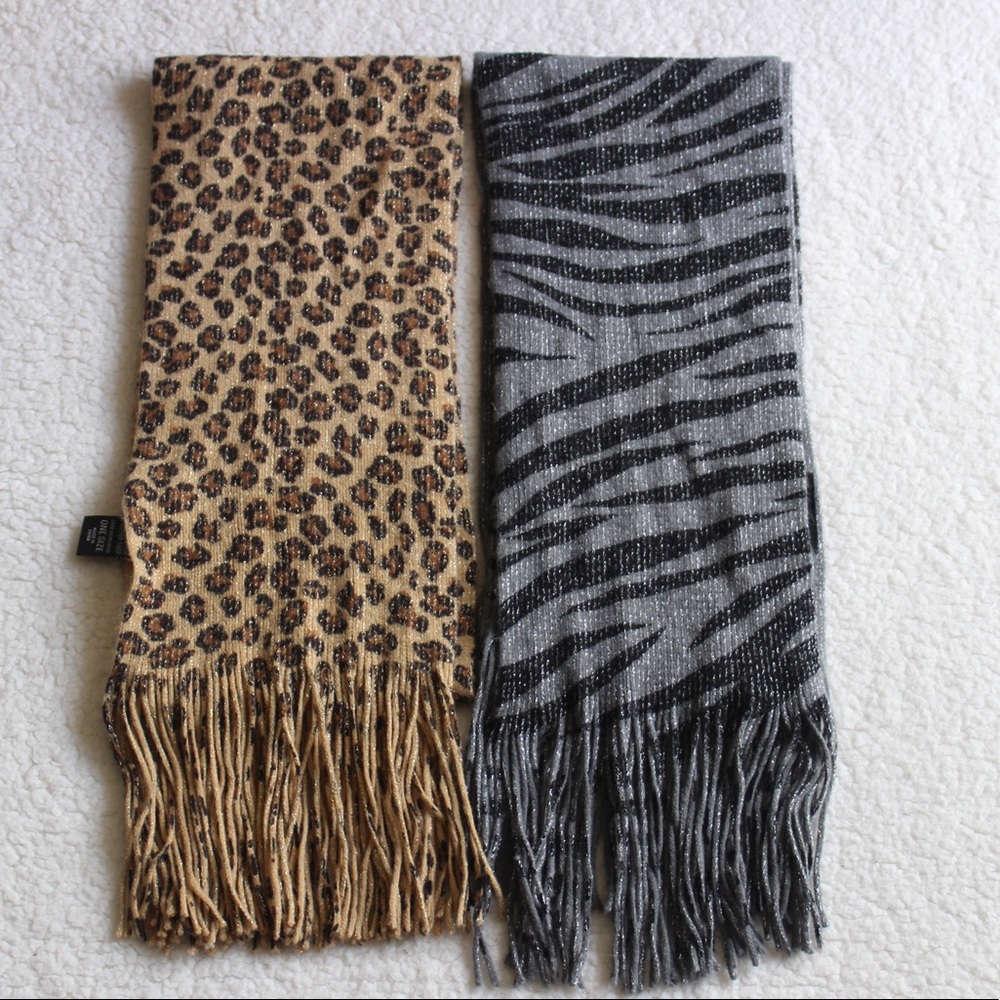 Animal print Gray Silver Zebra Print Scarf & Leopard Print Set